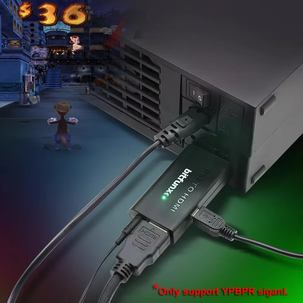 Bitfunx-convertidor de Audio y vídeo compatible con PS2 a HDMI, adaptador con Cable USB para SONY Playstation 2 PS2 PS3