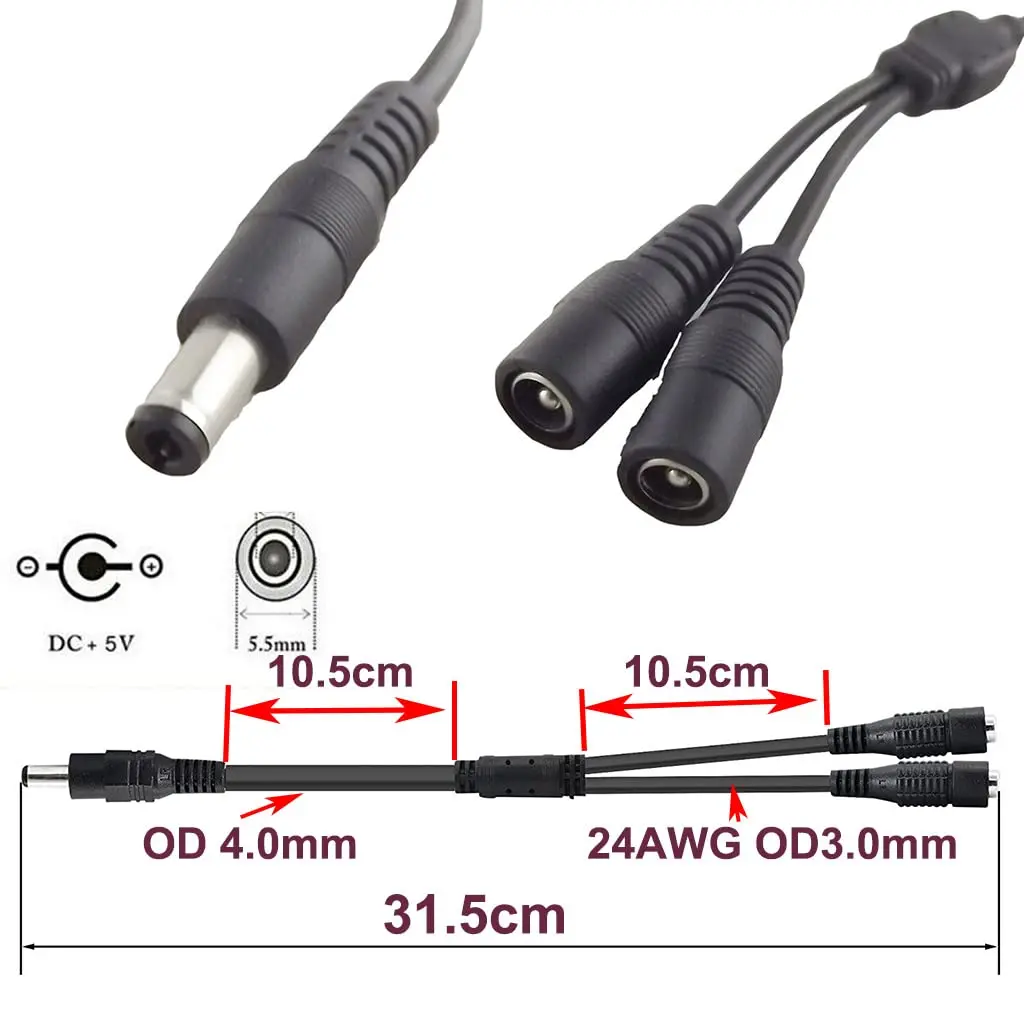 CCTV DC Power 5,5mm x 2,5mm macho a 2 conectores hembra duales adaptador divisor Cable cámara de vigilancia DVR tira de luz Led - imagen 4
