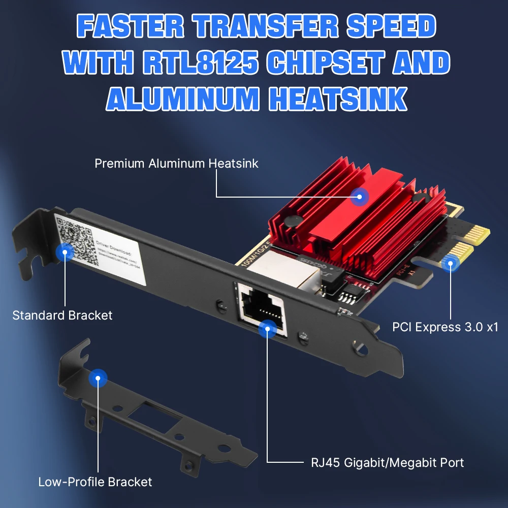 Tarjeta de red PCI-E a RJ45 de 2,5G, adaptador Lan Ethernet de 2500M, adaptador WiFi rápido RTL8125 PCI Express para PC de escritorio - imagen 4
