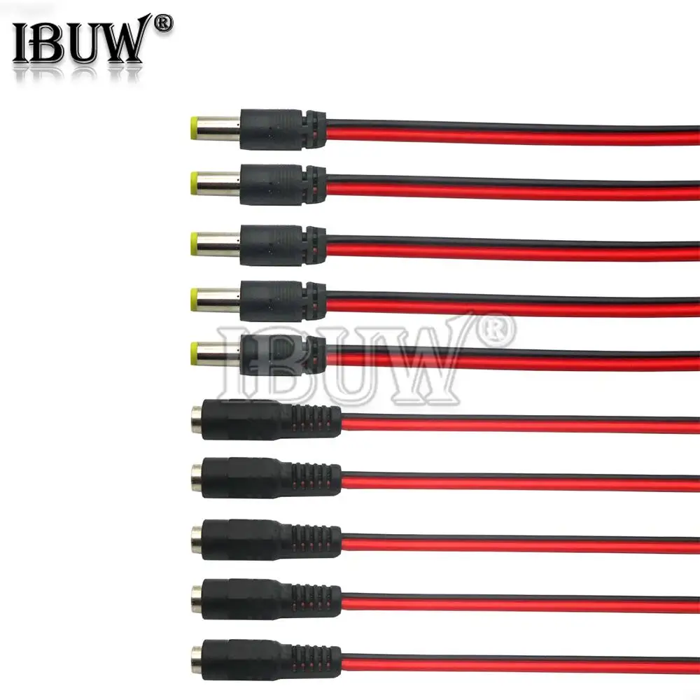 5 pares de fuente de alimentación CC macho hembra 12V enchufe adaptador de CC conector de cable para cámara CCTV enchufe CC 5,5*2,1mm 5,5x2,1 5,5x2,1mm