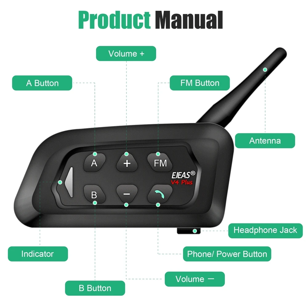 EJEAS V4C PLUS V6C PRO Intercomunicador Árbitro 3 Usuarios Full Duplex 1200m - imagen 4