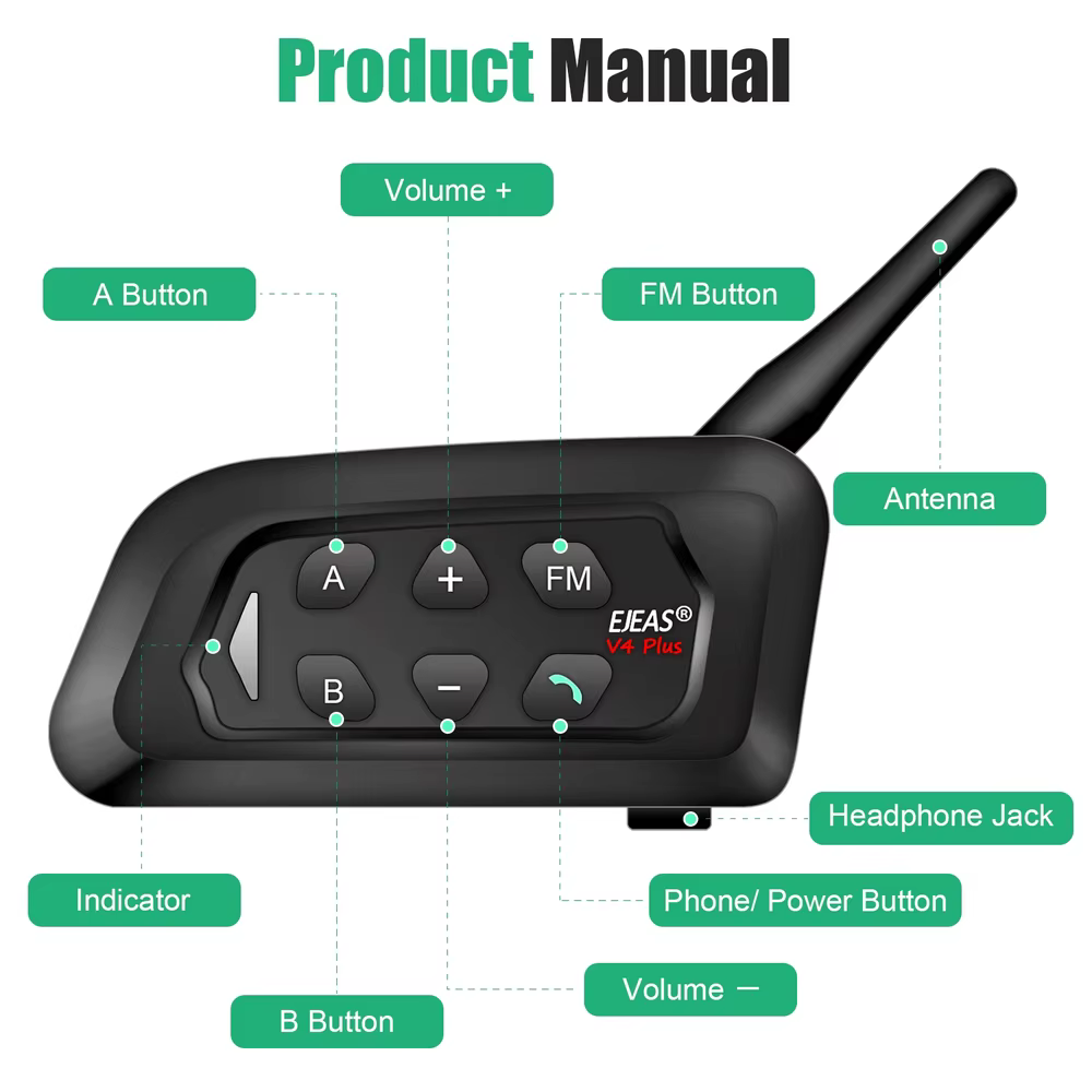 EJEAS V4C PLUS V6C PRO Intercomunicador Árbitro 3 Usuarios Full Duplex 1200m - imagen 4