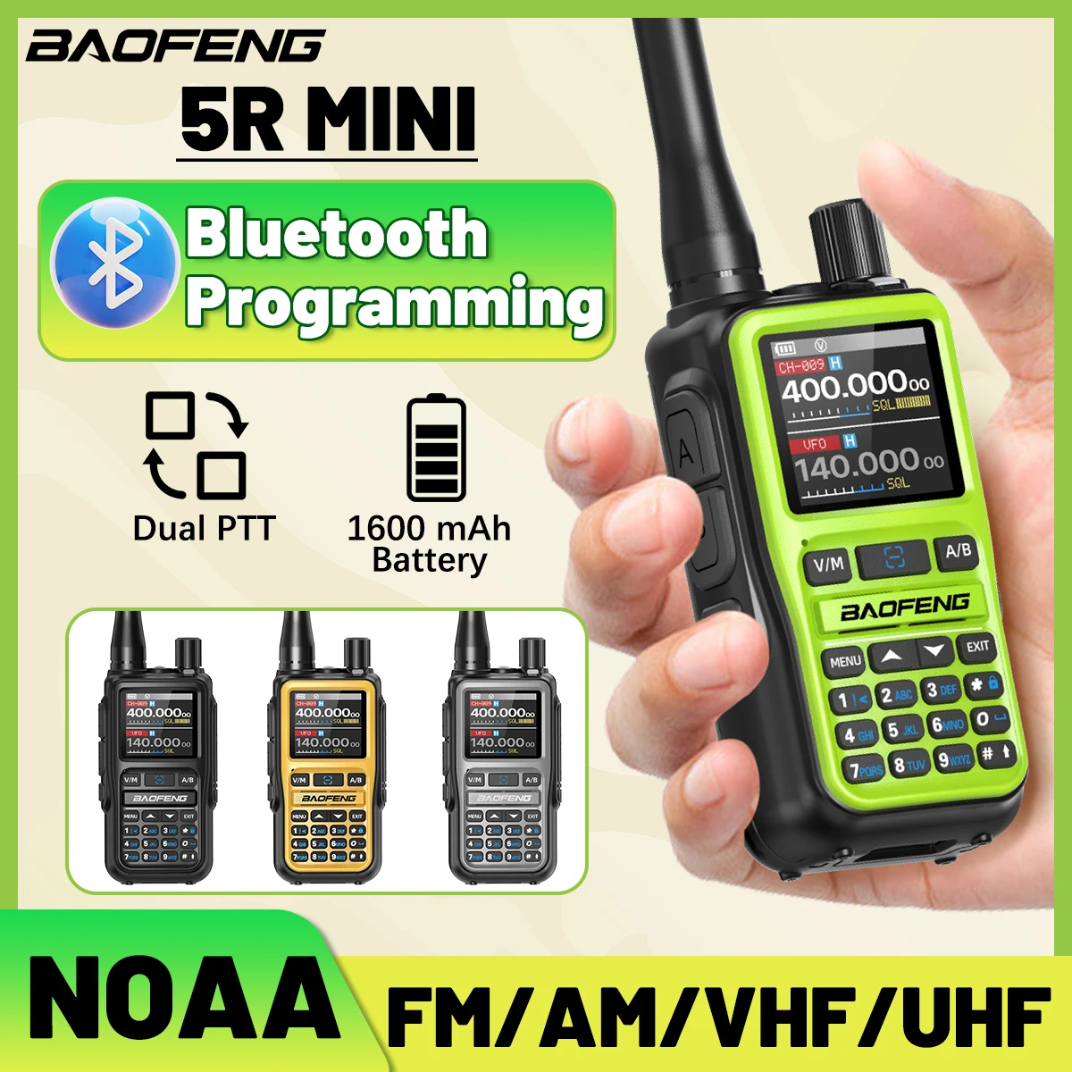 2 uds BAOFENG UV-5R Mini Walkie Talkie banda completa Bluetooth aplicación programación frecuencia de copia inalámbrica NOAA 999CH AM FM Radio bidireccional - imagen 2
