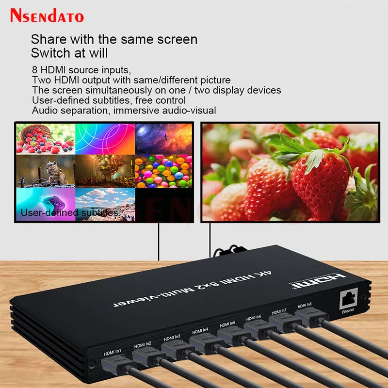 Visor múltiple de pantalla cuádruple HDMI 8x2 4K 60hz 8 en 2 salidas HDMI multivisor interruptor continuo multiplexor de 8 canales visor multipantalla - imagen 4