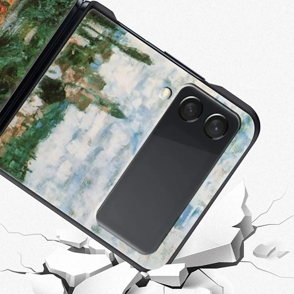 Funda de teléfono plegable para Samsung Galaxy Z Flip 3, 4, 5, PC, Claude Monet, pintor de impresión, negro duro - imagen 5