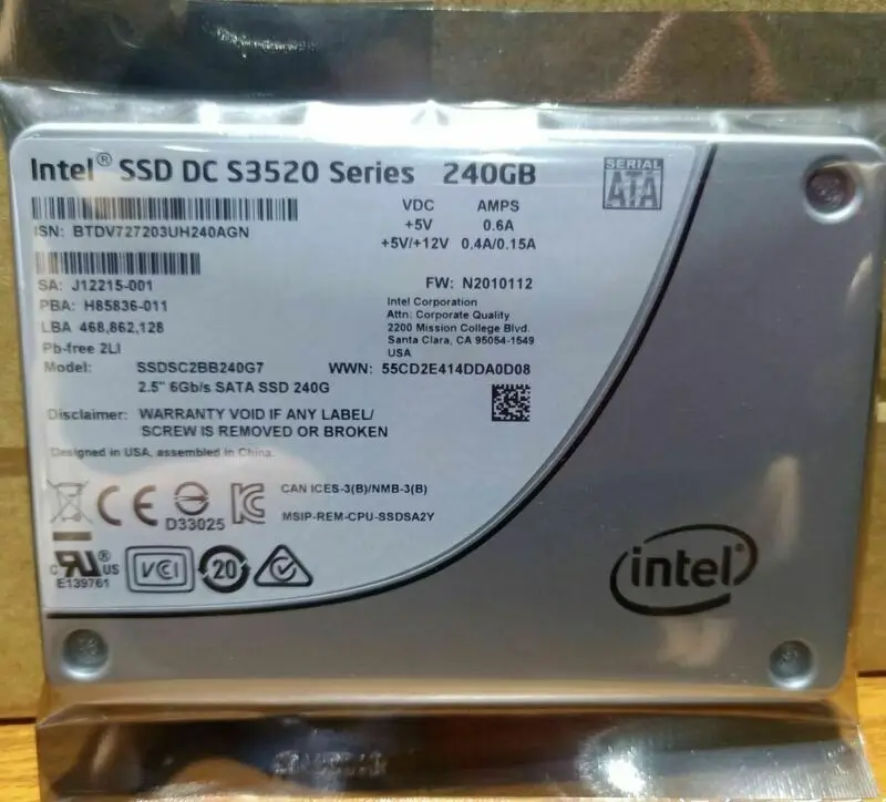 Unidad de estado sólido SSD Intel S3520, 1,6 TB, 1,2 TB, 960GB, 480GB, 240GB, 150GB, serie SATA S3520, SSDSC2BB240G7 - imagen 2