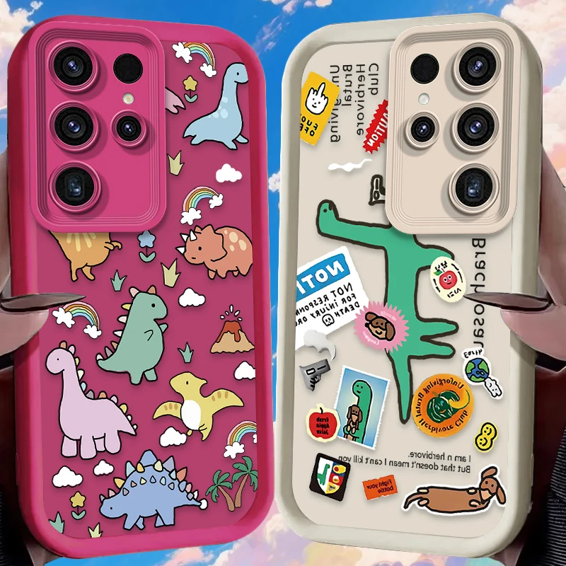 Funda de dinosaurio bonito de dibujos animados para Samsung Galaxy S24 S23 S25 Ultra S22 S21 Plus FE A56 A36 A26 A16 A06 A15 A25 A35 A55 5G