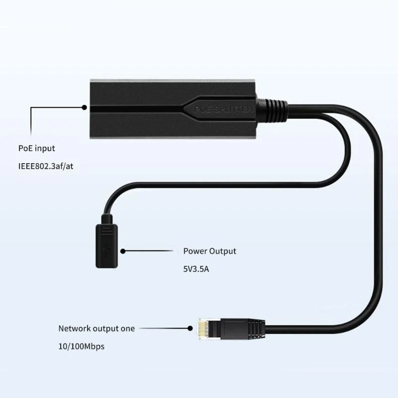 Adaptador divisor USB C POE IEEE 802.3af/at 48V a 5V USB C convertidores de corriente adaptador PoE a USB C para dispositivo de red - imagen 4