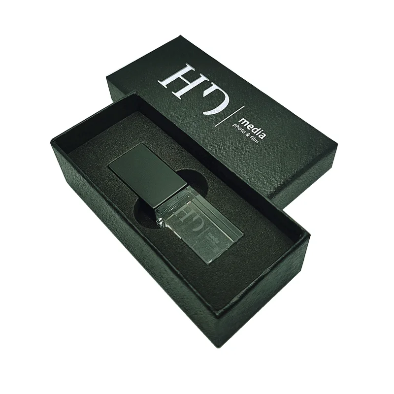 Unidad flash de alta velocidad USB3.0 de cristal de metal negro con logotipo de impresión en color personalizado gratis y caja negra de 8GB 16GB 32GB 64GB 128GB - imagen 3
