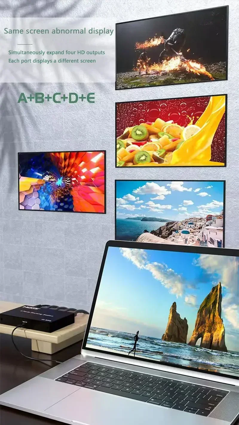 Estación de acoplamiento HDMI 4K de 4 canales, extensor de pantalla para ordenador portátil y PC, compatible con modo de copia, modo extendido, 5 imágenes diferentes - imagen 5