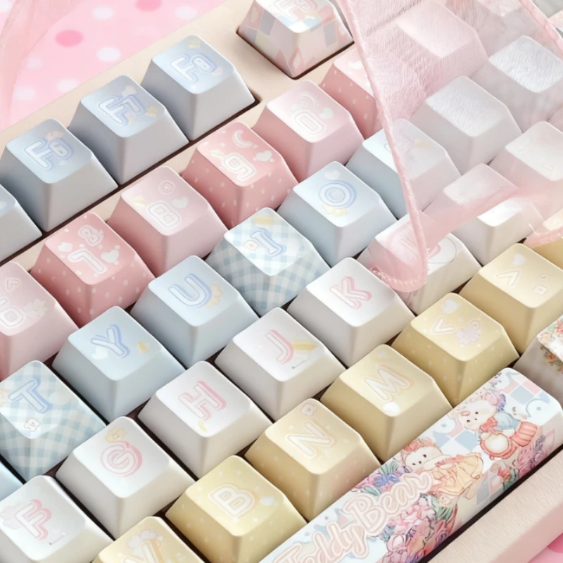 Bear Carnival Keycapscherry perfil lindo teclado mecánico 136 Uds PBT textura mate rosa reemplazable para uso doméstico y de oficina - imagen 5