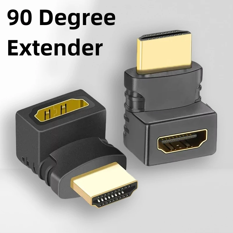 Adaptador macho a hembra compatible con HDMI de 90 grados hacia arriba, conector extensor plano en forma de L para PC, HDTV Fire Stick Chromecast