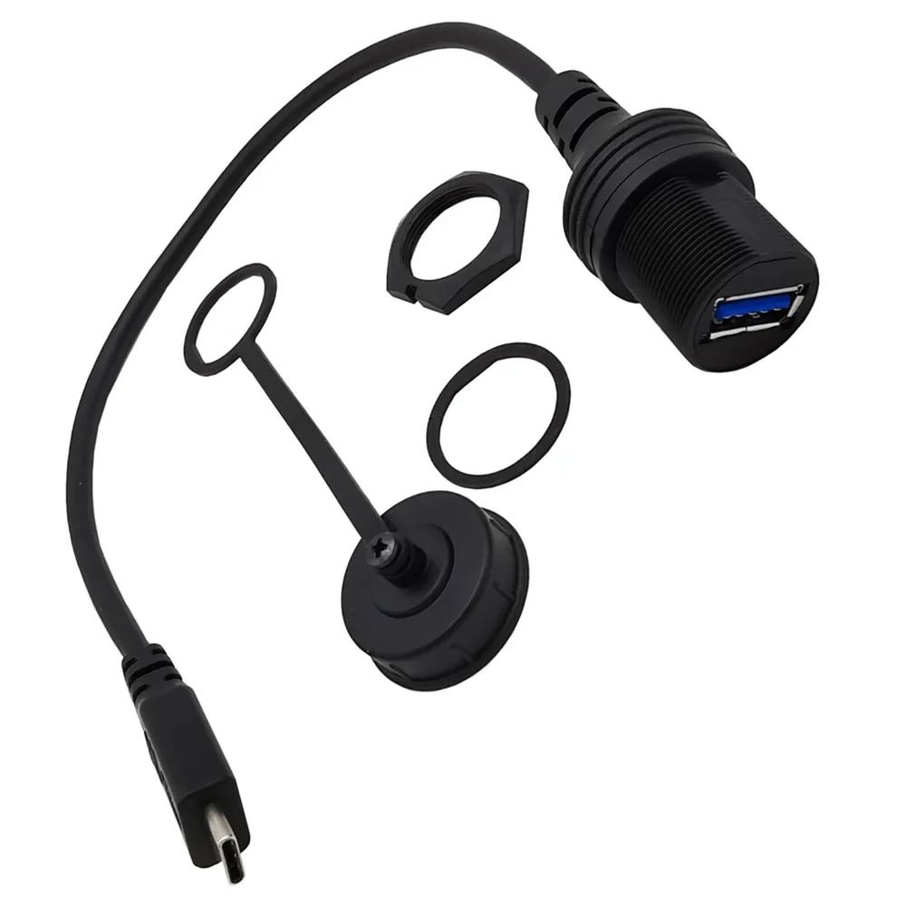 Cable impermeable de montaje empotrado roscado USB C OTG USB C 3,1 macho a USB 3,0 hembra Cable de extensión de montaje en Panel 0,3 M - imagen 2
