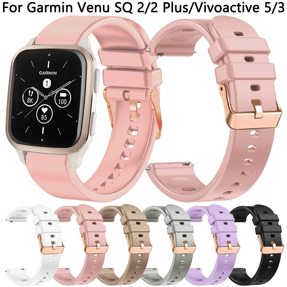 Correa de silicona de 20mm para reloj inteligente Garmin Venu SQ 2 Venu2 Plus para Vivoactive 3 5 Forerunner 245 645 pulsera deportiva Correa
