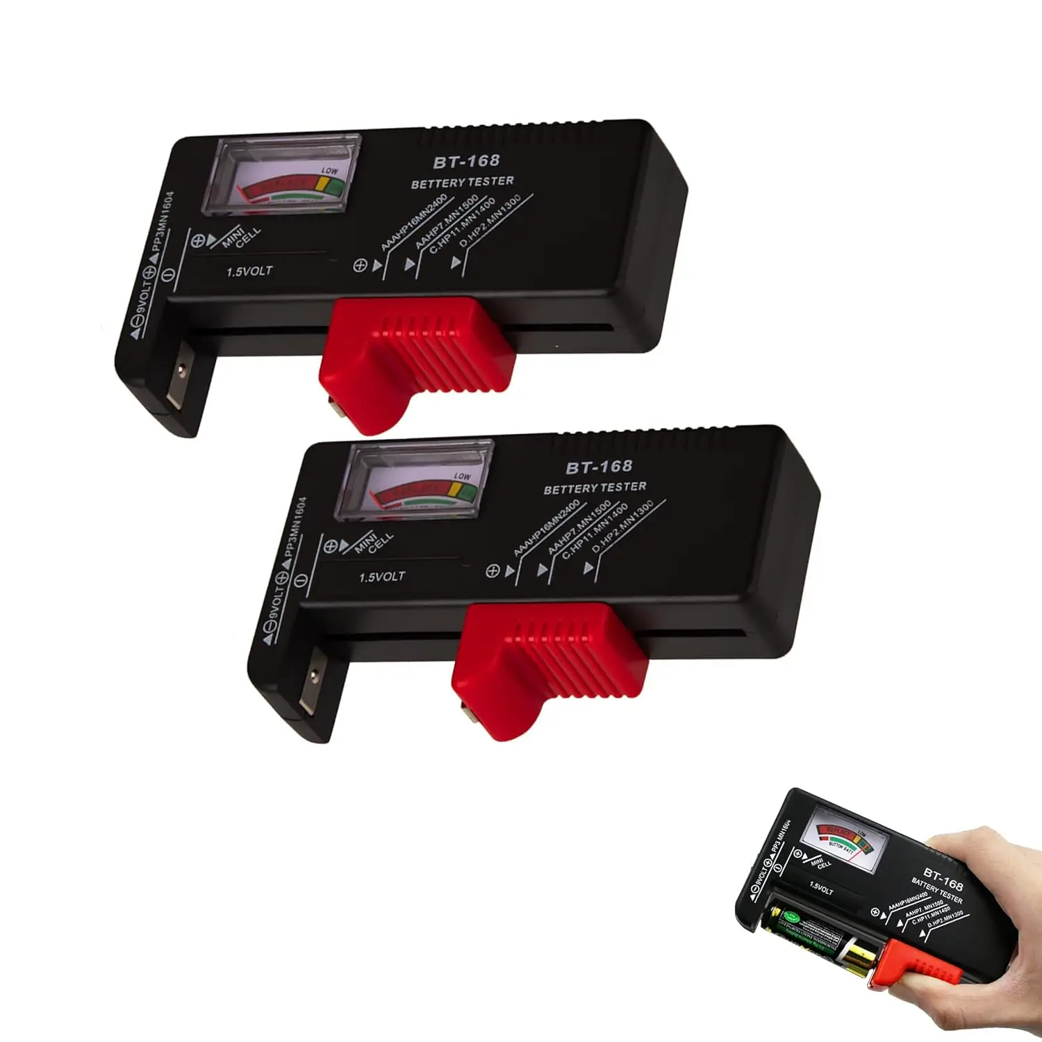 Probador de batería de BT-168, probador de batería Universal, probador de batería pequeña para batería doméstica, adecuado para AAA AA C D 9V 1,5 2 uds. - imagen 2