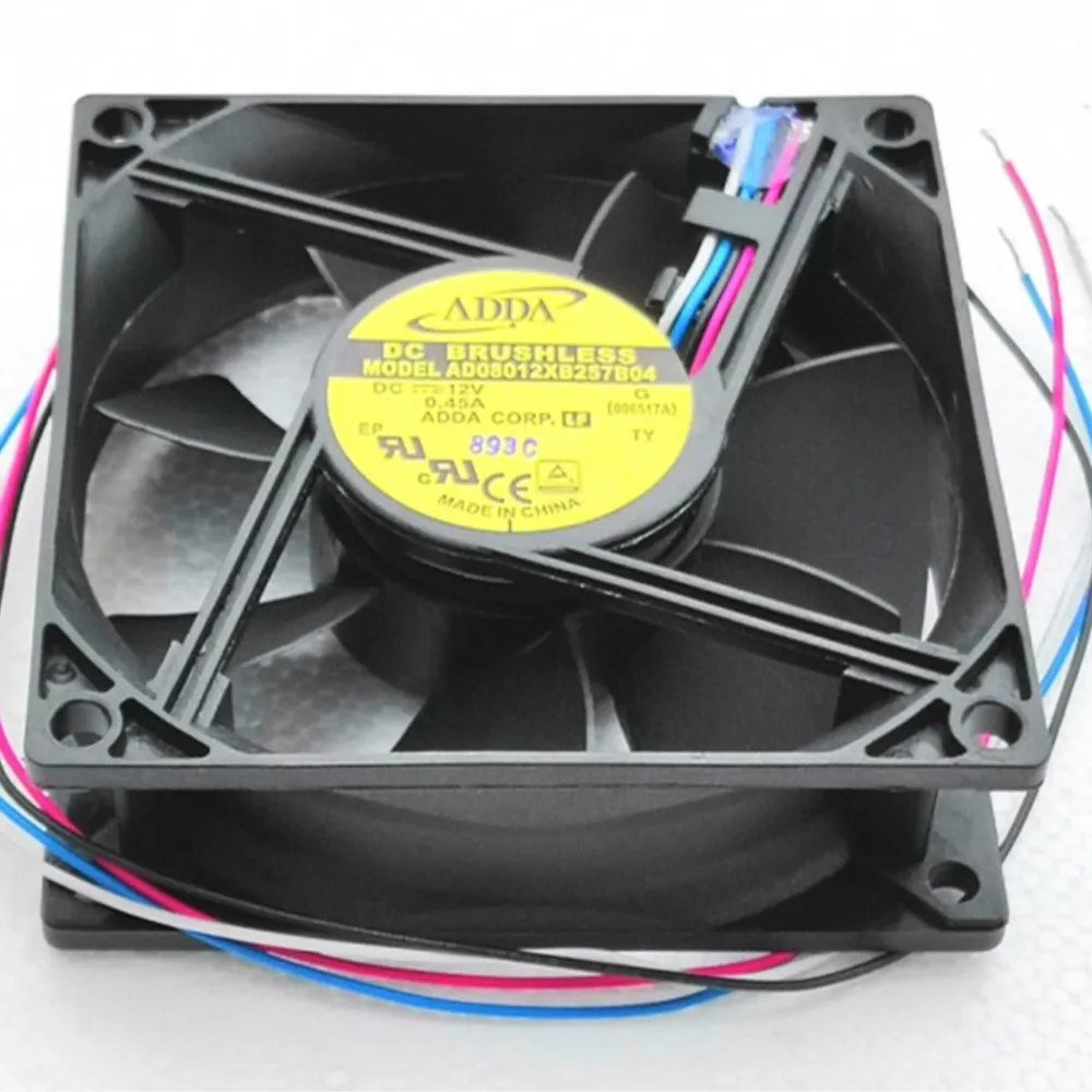 Ventilador axial de 80 mm y 8 cm para ADDA 8025 Ventilador regulado por velocidad de 4 cables de 8 cm, doble rodamiento de bolas, 12 V, 0,45 A, AD0812XB257B04 - imagen 2