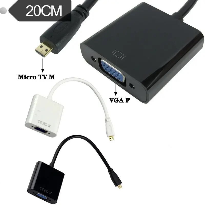 Micro Mini HDMI Compatible con Cable VGA, convertidor de alta definición a conector VGA con Audio (blanco y negro)