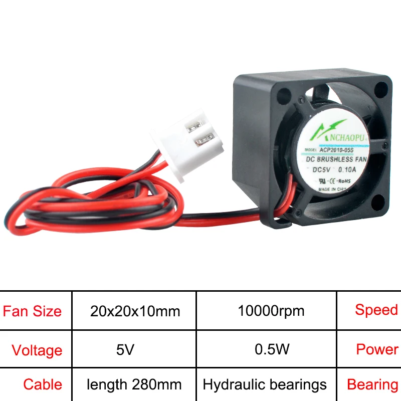 Micro ventilador de refrigeración ACP2010 2cm 20mm 20x20x10mm DC5V 12V 24V 0.10A 2 pines para fuente de alimentación de impresora Raspberry Pi - imagen 4
