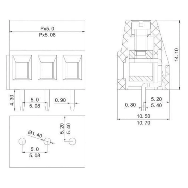 Conector de bloque de terminales de tornillo de montaje PCB, paso de 5,08mm, 0,2 ", 2P, 3P, 4P, terminales de 300V, para Cable de 22-14AWG 10A, 50 piezas, KF128 - imagen 5