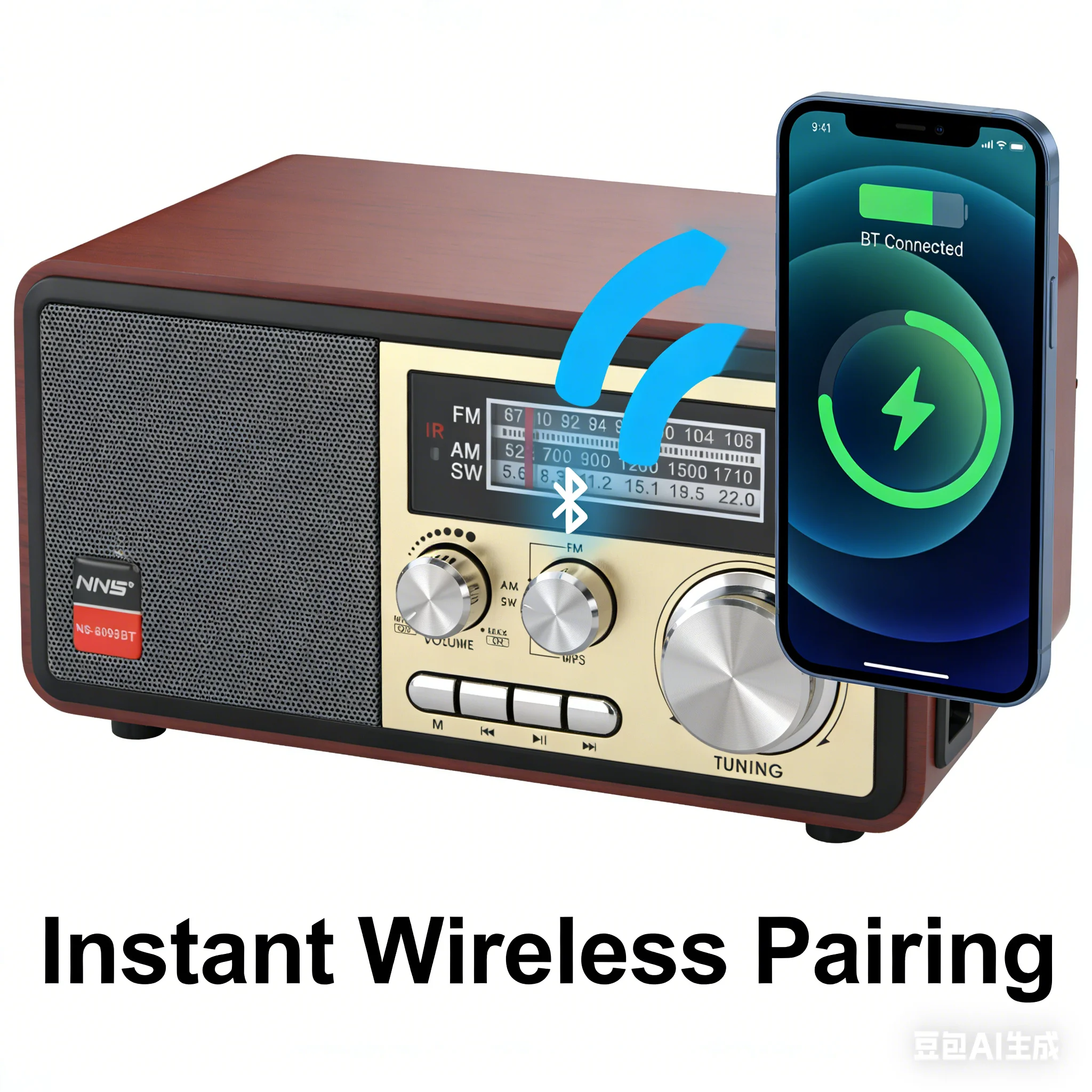 Radio clásica antigua con altavoz Bluetooth: receptor FM/AM/SW de banda completa, reproducción de tarjeta USB/TF con control remoto - imagen 2