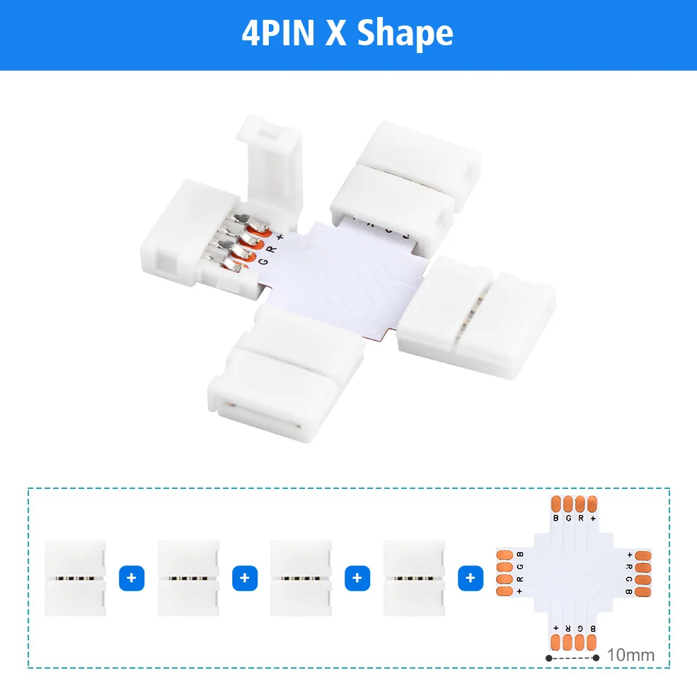 Conector Led de 4 pines y 10mm para tira de luz RGB, barra de luz con forma de L/ T/ X, SMD 5050, 2835, 3528 - imagen 4
