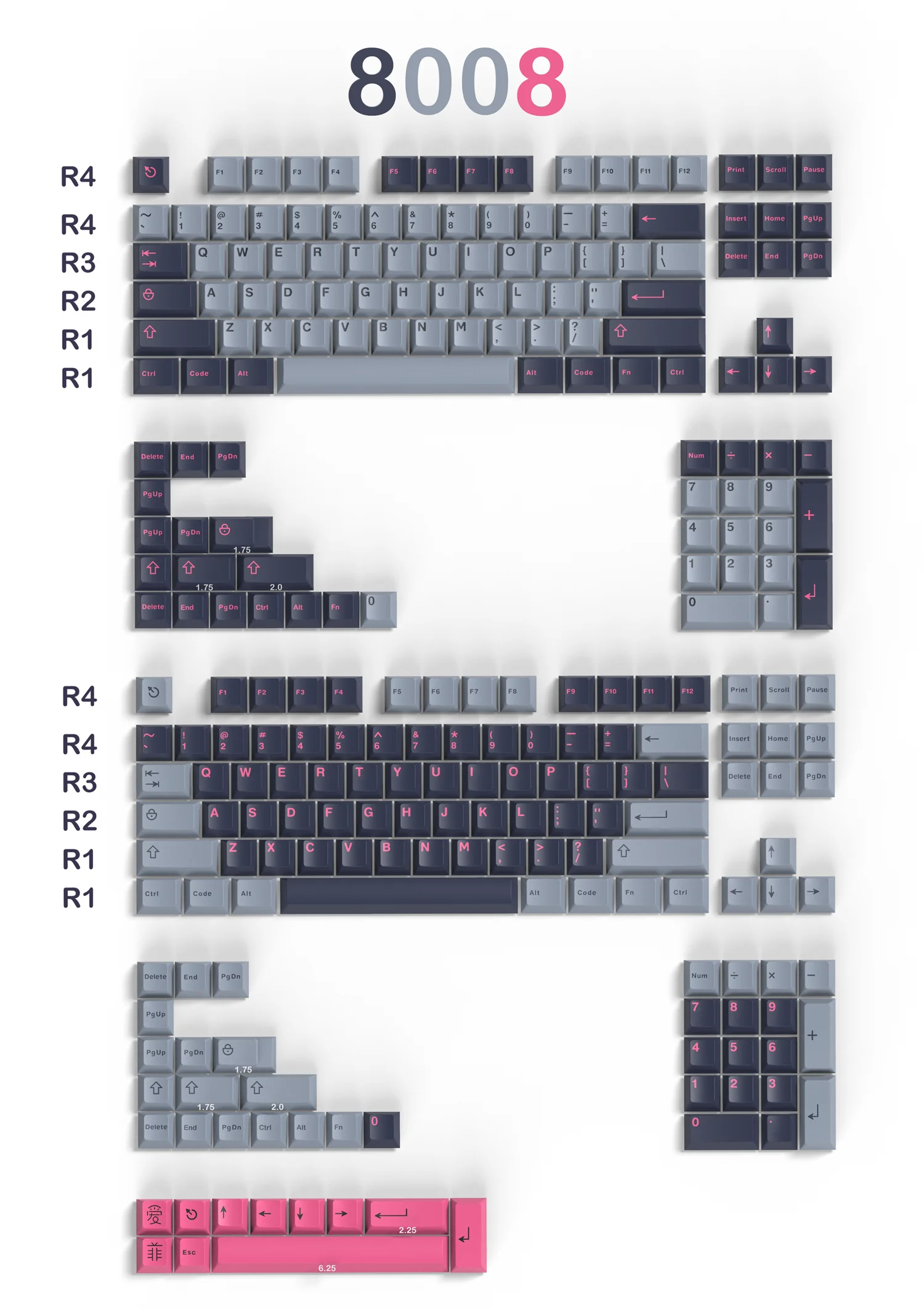 253 teclas GMK 8008 teclas ABS doble disparo teclas de perfil de cereza para teclado mecánico MX 61 64 68 75 87 96 980 104 - imagen 5