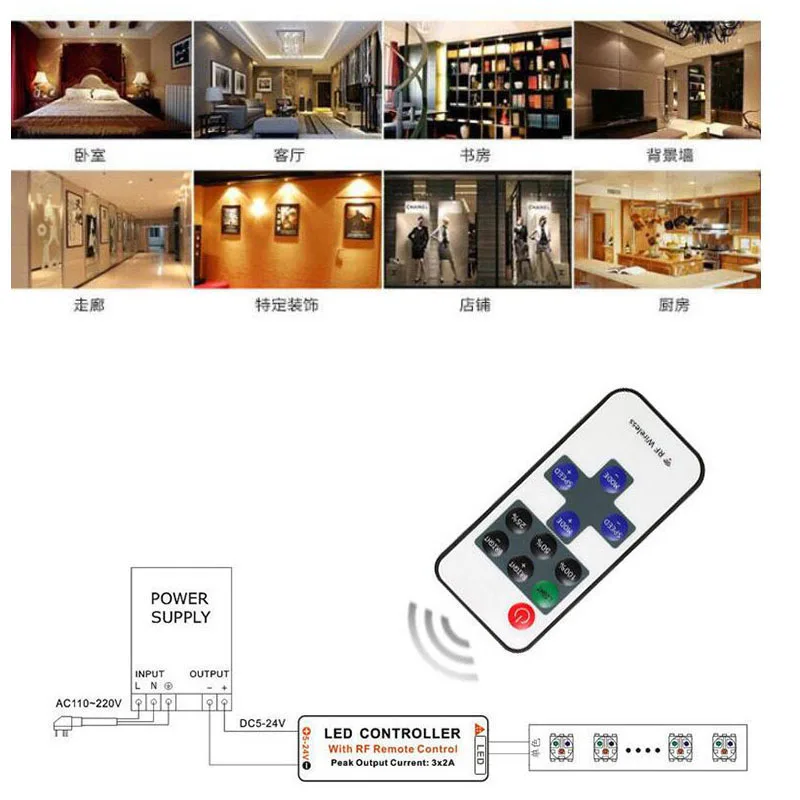 Atenuador Led de un solo Color, 11 teclas, CC, 2 pines, 5,5x2,1mm, 5V, 12V, 24V, tira de atenuación, conector de control remoto - imagen 3