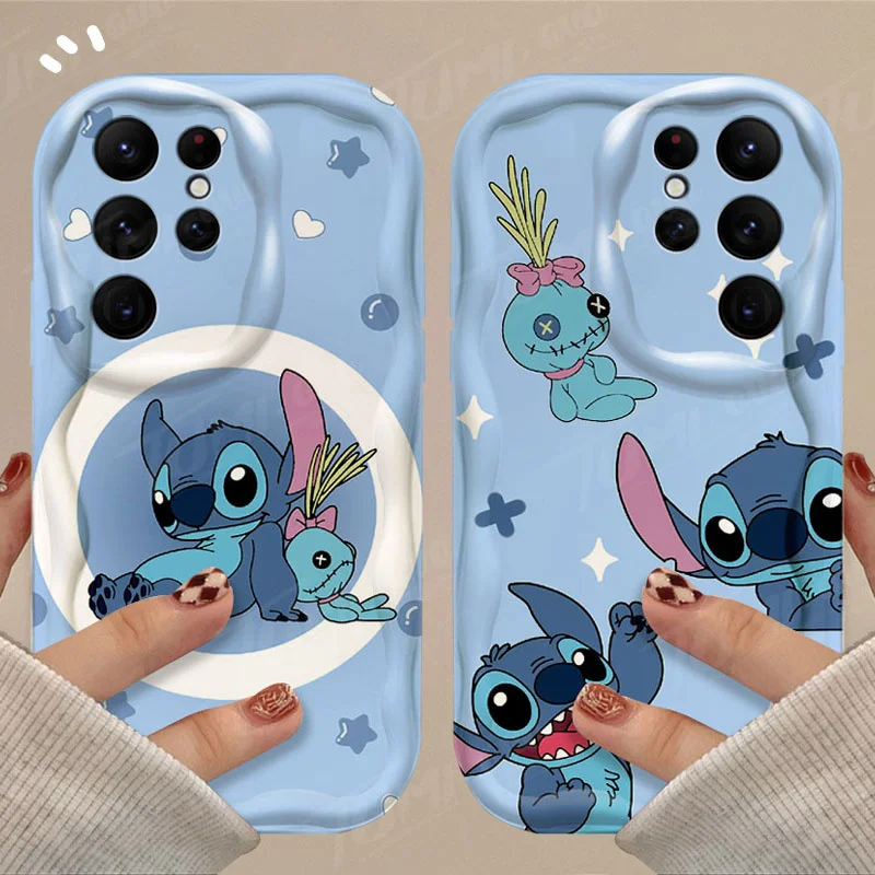 Funda de dibujos animados de Disney Stitch 3D Wave para Samsung Galaxy S24 Ultra S23 S22 Plus S21 S20 FE A25 A55 A35 5G Funda de silicona suave