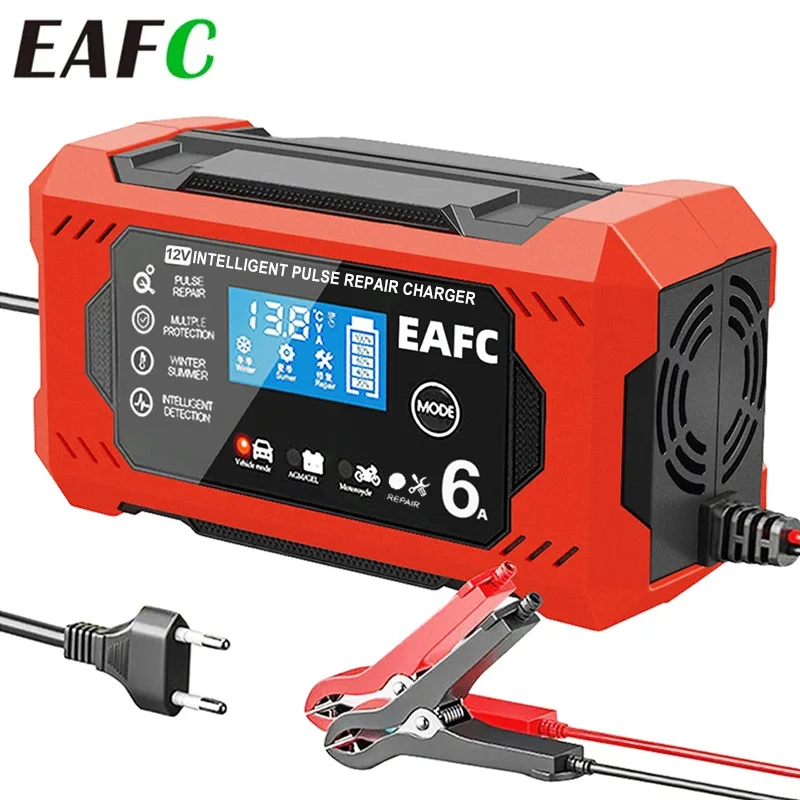 Cargador Inteligente 6A 12V Plomo-Ácido Coche y Moto – LCD