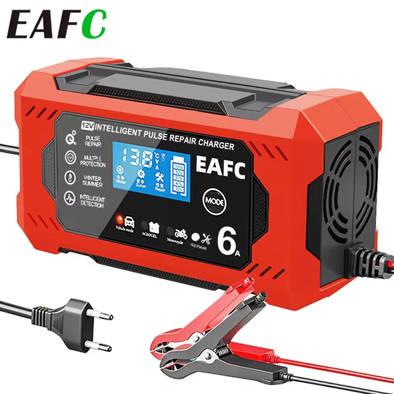Cargador Inteligente 6A 12V Plomo-Ácido Coche y Moto – LCD