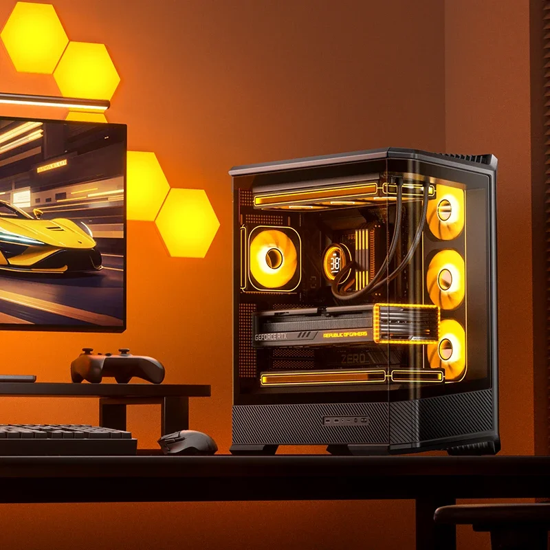 Chasis de habitación JONSBO D400 ATX Seaview (vidrio curvo sin columna/doble 360 ° Radiador/ATX PSU/10 ranuras para ventiladores/tipo-c Gen2 10Gbps+) Caja - imagen 2