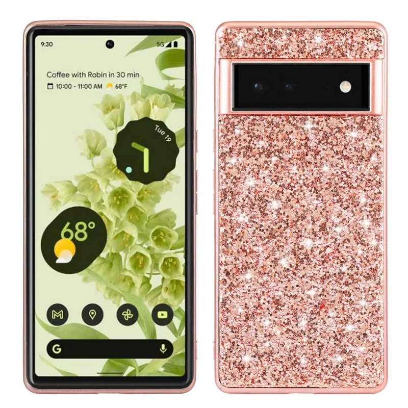 Funda de lujo con purpurina para Google Pixel 7 Pro 6 8, parachoques de silicona a prueba de golpes, cubierta de teléfono con revestimiento de plástico duro para Pixel 8 Pixel 7 - imagen 3