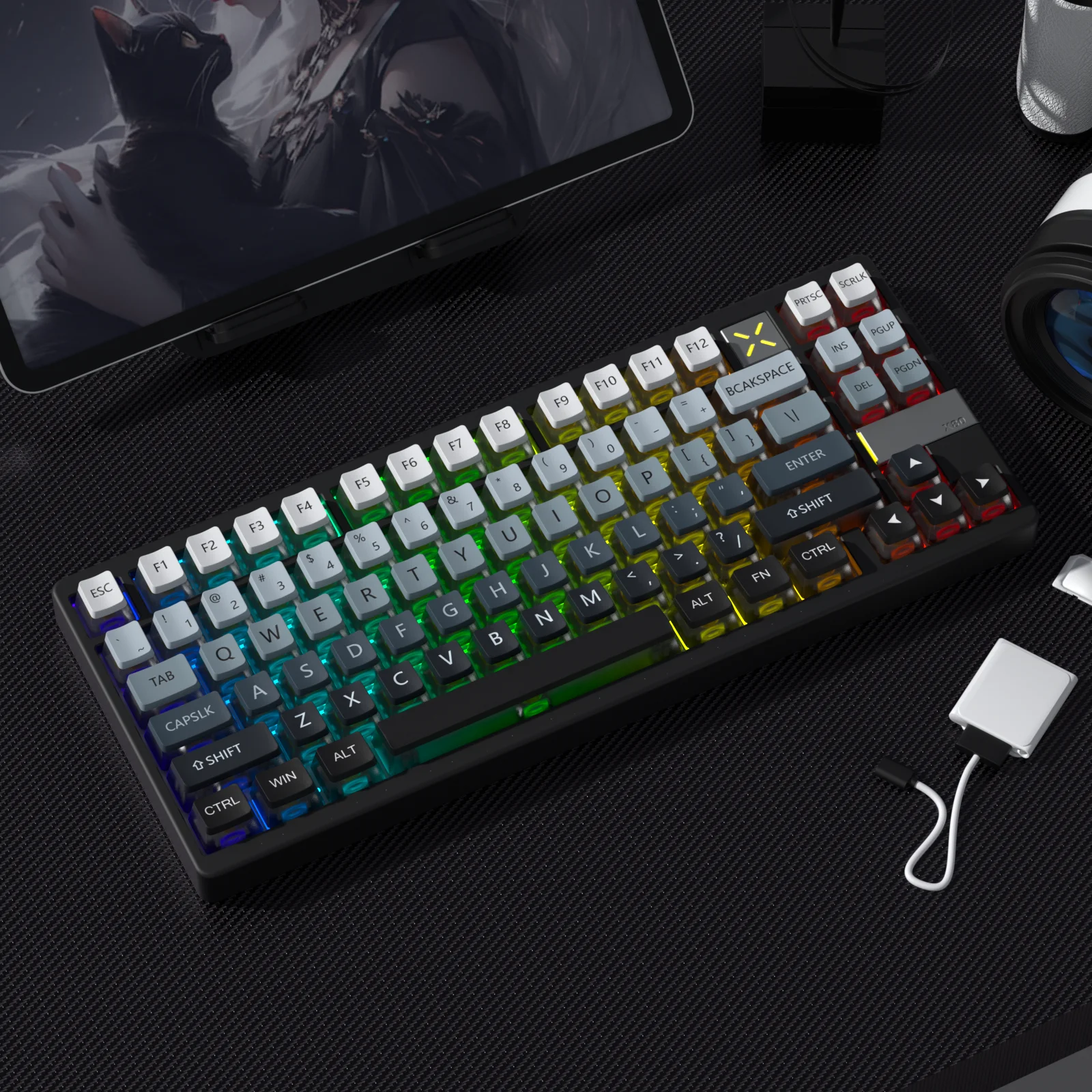 Pudding teclas retroiluminadas para juegos, teclas de perfil OEM, color azul degradado, rosa, negro, PBT, PC, Teclado mecánico, tinte, Sub luz a través - imagen 3