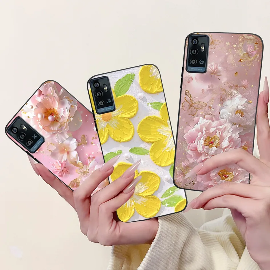 Para ZTE Blade A71 2021 funda A7030 nueva moda arte floral pintado suave cubierta de silicona negra para ZTE Blade A51 A 51 TPU Capa - imagen 3