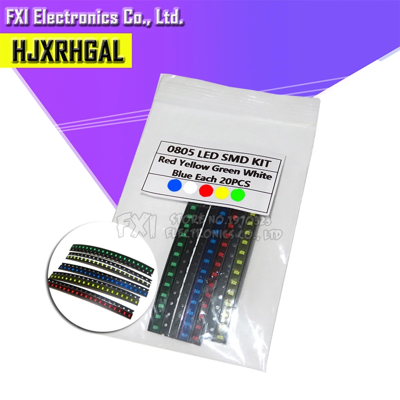 100 Uds = 5 colores x 20 piezas 1210 1206 0805 0603 surtido de diodos LED SMD Kit de diodos LED verde/rojo/blanco/azul/amarillo