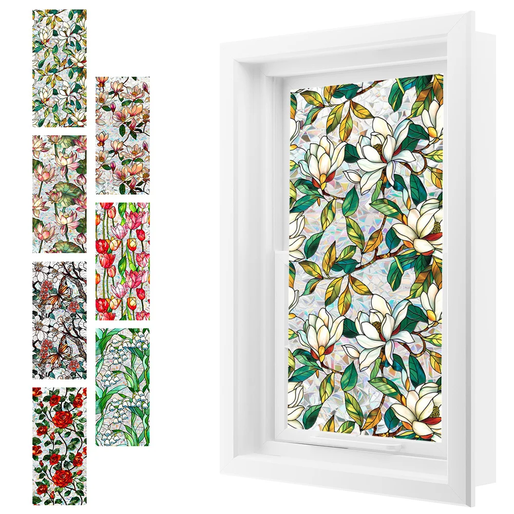 Calcomanías de vitral de flores, pegatinas adhesivas estáticas extraíbles, calcomanías decorativas florales para ventana, pegatinas para ventana, decoración del hogar - imagen 4