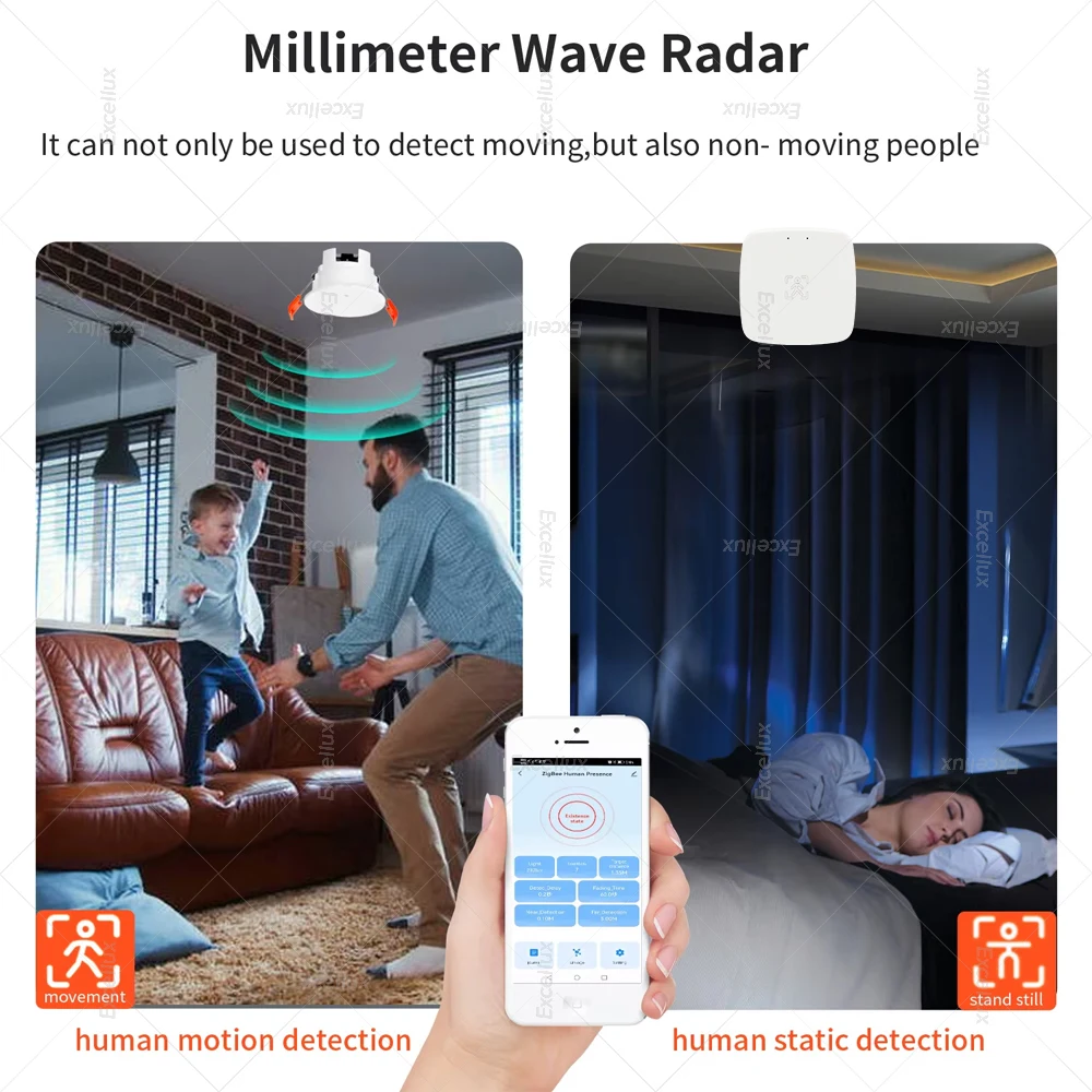 Excellux Tuya WiFi/Zigbee Sensor de presencia humana Detector de Radar Sensor de movimiento de microondas detección de luminancia automatización de vida inteligente - imagen 3