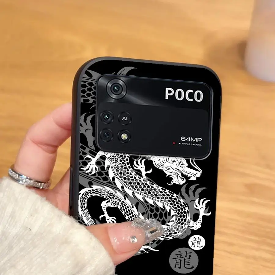 Funda de teléfono suave negra para Xiaomi Poco C50 C40 X3 X4 X5 X7 Pro M5 C75 M3 M4 M7 Pro F3 F1 C61 C71 dragón chino fresco - imagen 5