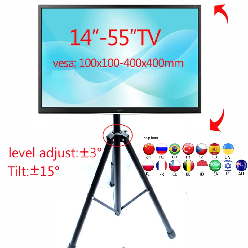 Soporte Suelo Trípode para Monitor y TV – Altura Ajustable 50kg VESA