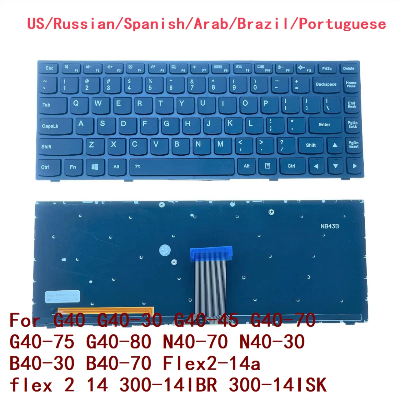 Teclado retroiluminado US RU SP AR BR PT para Lenovo G40 G40-30 G40-45 G40-70 G40-75 G40-80 N40-70 N40-30 B40-30 B40-70 Flex2-14a flex