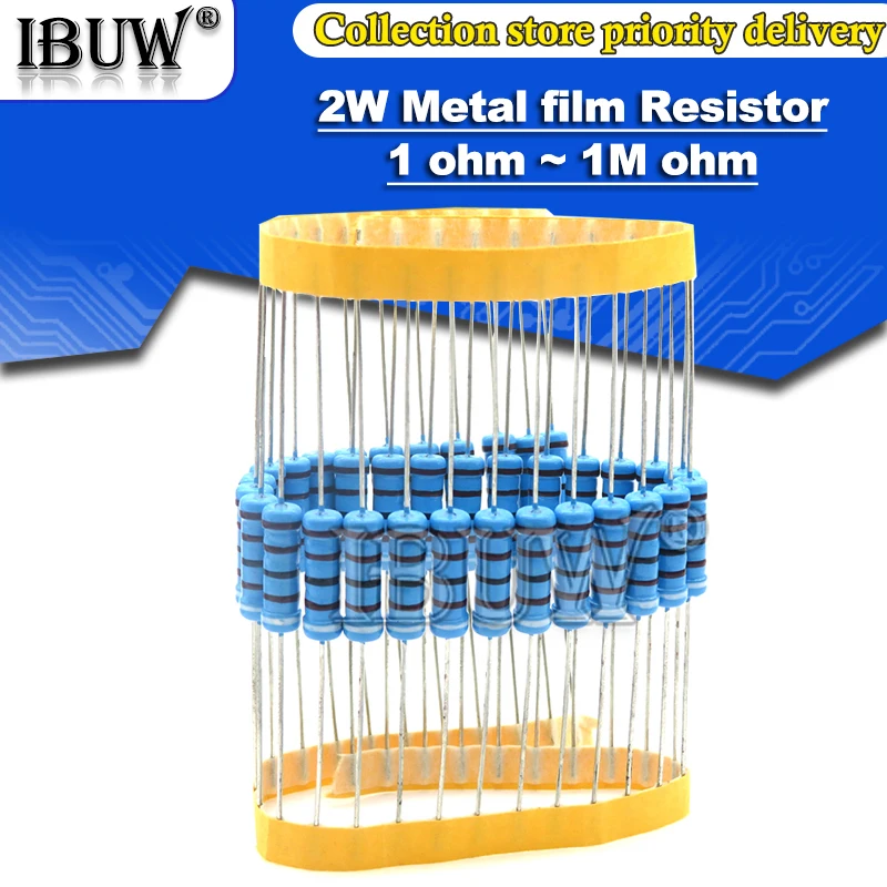 20 piezas resistencia de película metálica de 2W 1% 1R ~ 1M 2.2R 4.7R 10R 22R 47R 100R 220R 470R 1K 10K 100K 2,2 4,7 10 22 47 100 220 470 ohm