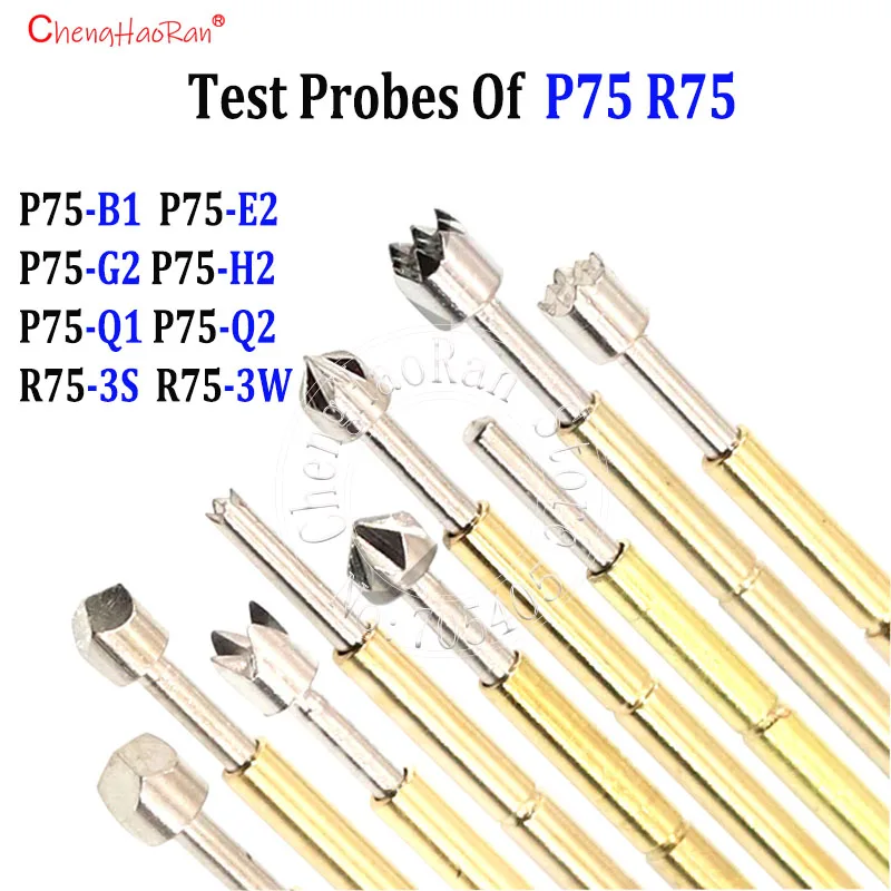 10 Uds. Un bolsa de agujas de prueba serie P75 R75 sonda telescópica resorte superior aguja PCB placa de circuito manga de aguja punta de garra redonda