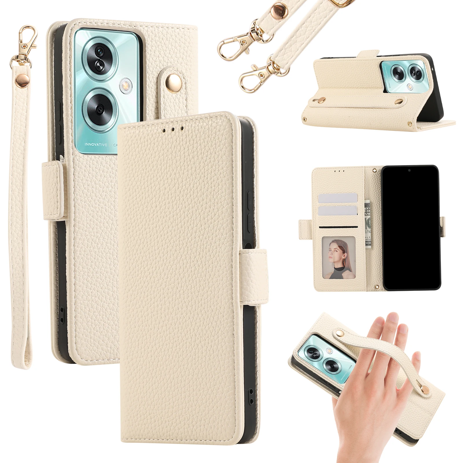 Funda de cuero lichi para OPPO A79, A92, A72, A58, A78, A94, A52, A57, A54, A74, A55, A54, A56 - imagen 2