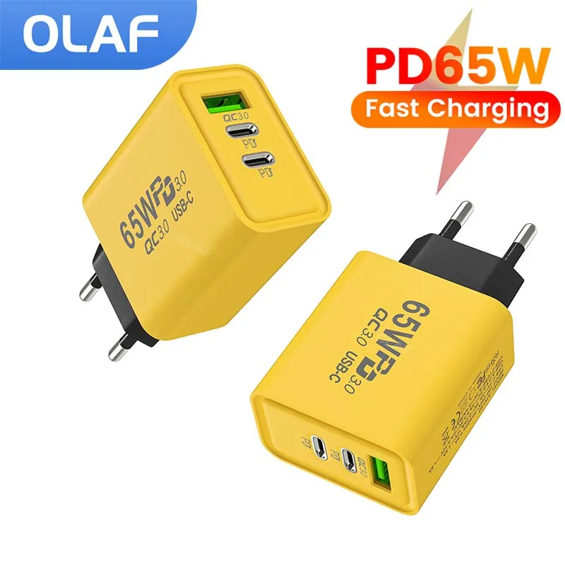 Cargador USB tipo C PD de carga rápida, adaptador de carga de pared 3,0, 65W, para iPhone 14, 13, 12, Xiaomi, Samsung