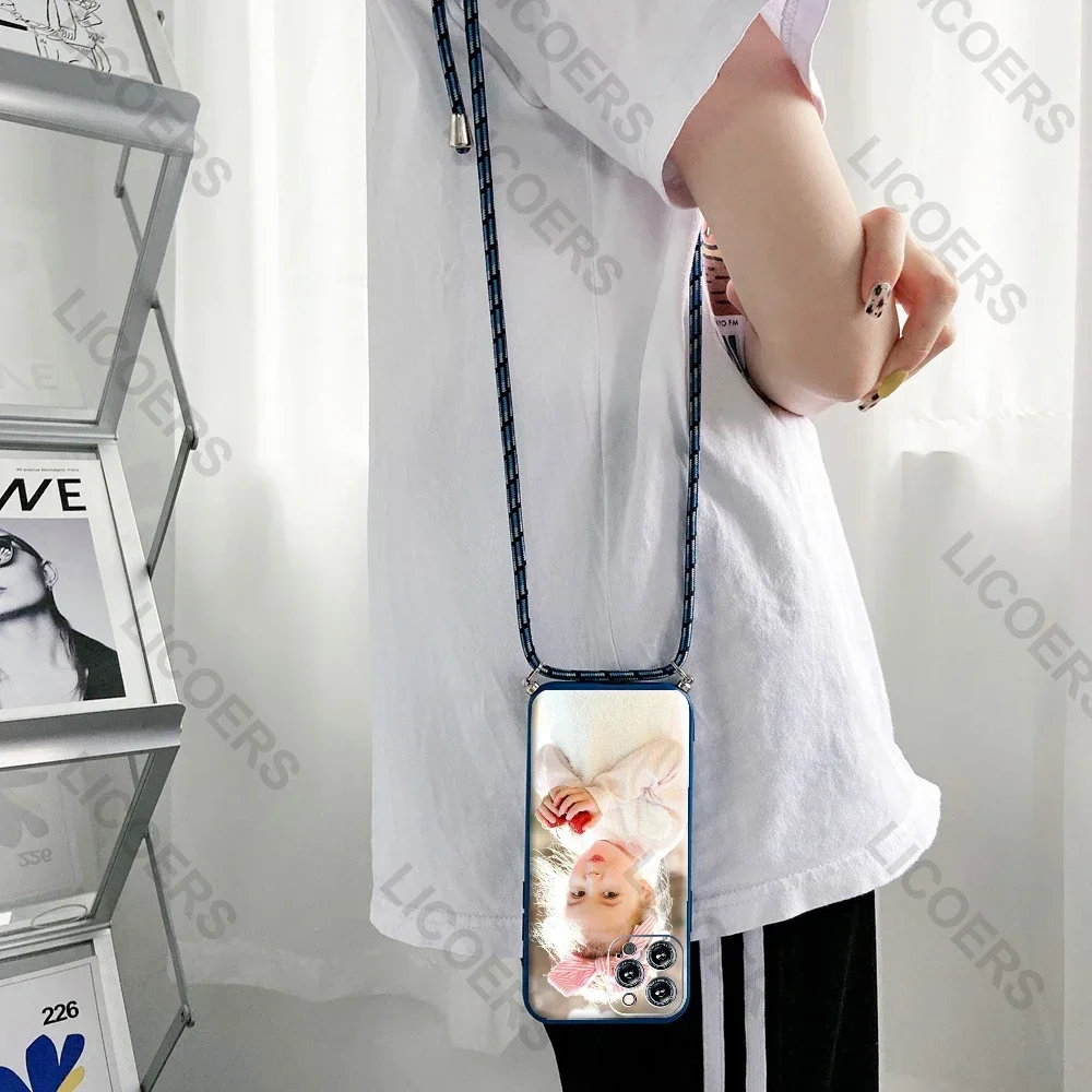 Funda con collar DIY para iPhone 17 16 15 14 13 12 11 Pro Max Plus, funda con imagen personalizada, cordón de silicona, carcasa de cuerda cruzada - imagen 4