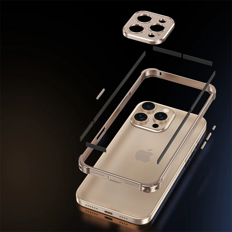 Funda rígida de parachoques de Metal con marco de aluminio para IPhone 16 15 14 13 Pro Max Plus 16Pro 15Pro ProMax, Protector de lente de aleación, cubierta de teléfono - imagen 5
