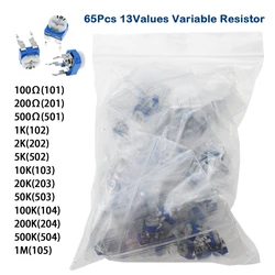 65 Uds potenciómetro recortador RM065 resistencia ajustable 100R-1M potenciómetros 1K 5K 10K 20K 50K 100K 500K 1M resistencias variables