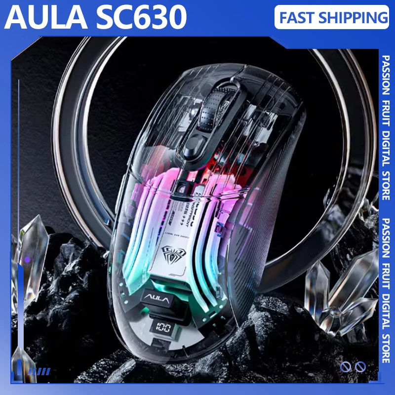 AULA SC630 Ratón transparente de 3 modos, inalámbrico, Bluetooth, sonido ligero, portátil de escritorio para juegos, disponible con Base de carga