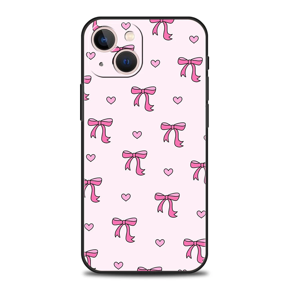 Funda de teléfono suave de TPU de lujo para iPhone 17 Air 16E 16 11 15 14 Pro MAX 12 13 7 8 Plus X XR XS SE 2022, bonita funda con lazo de corazón rosa - imagen 3