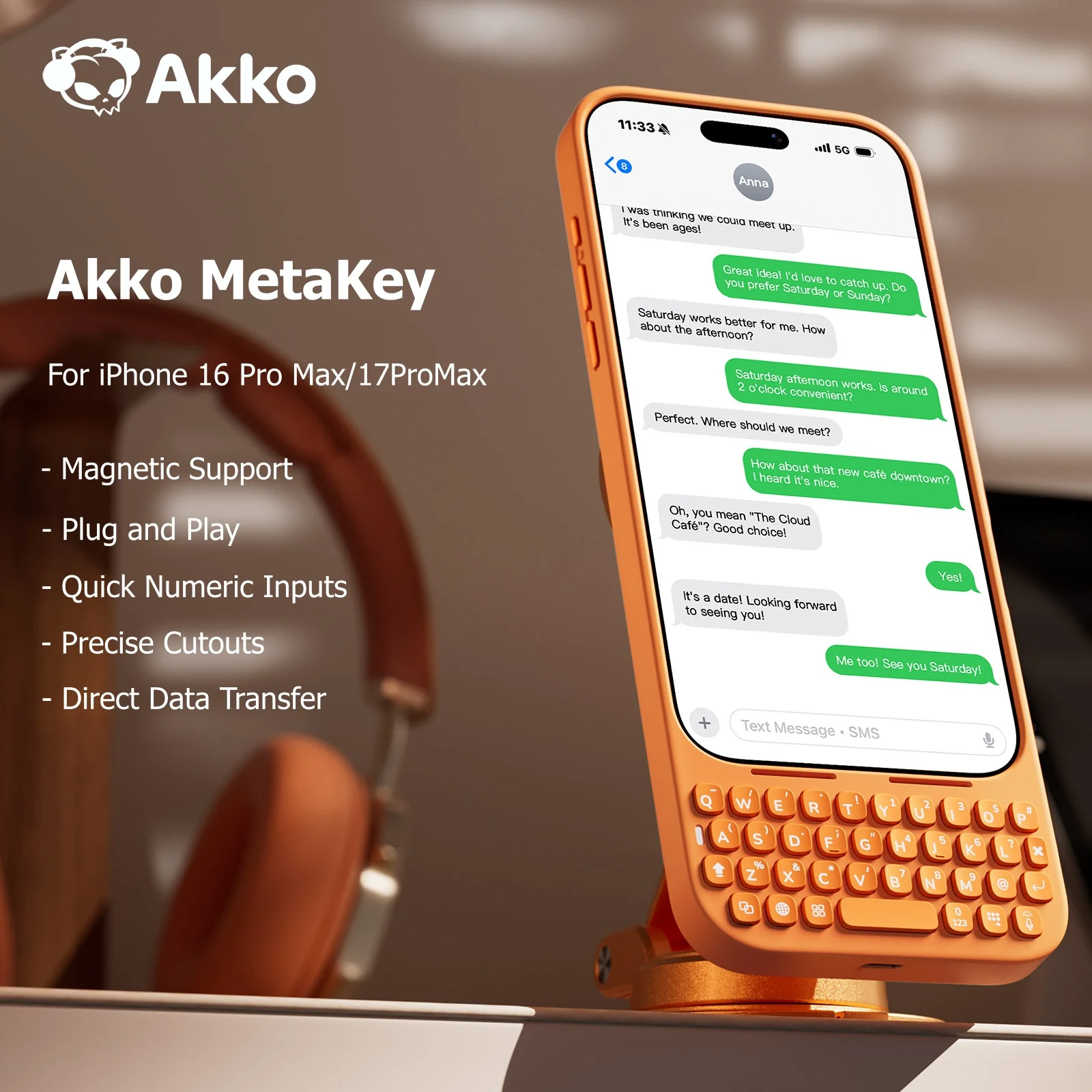 Akko MetaKey funda de teléfono con teclado PU TPU con soporte magnético 37 teclas Mini teclado de teléfono para iPhone 16 Pro Max 17 Pro Max - imagen 2